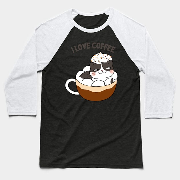 I love Coffee First Sleepy cat I need coffee addict This Girl Runs On Caffeine And Sarcasm Baseball T-Shirt by BoogieCreates